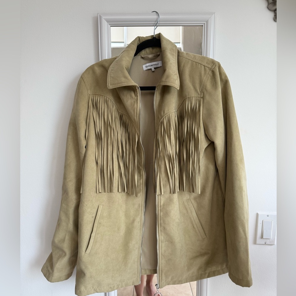 WeWoreWhat Tan Utility Jacket with Western Fringe